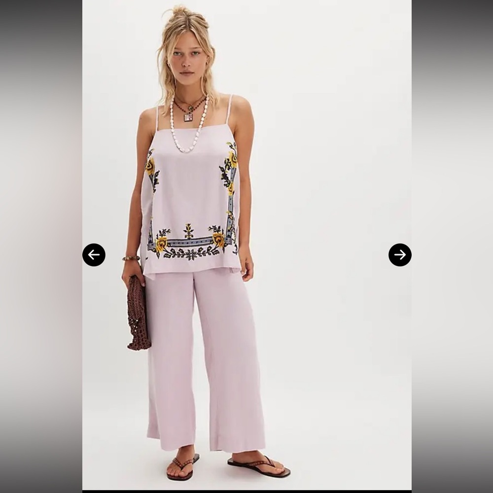 FREE PEOPLE NWT
Sightseer Embroidered Linen Set - Lilac Combo Medium